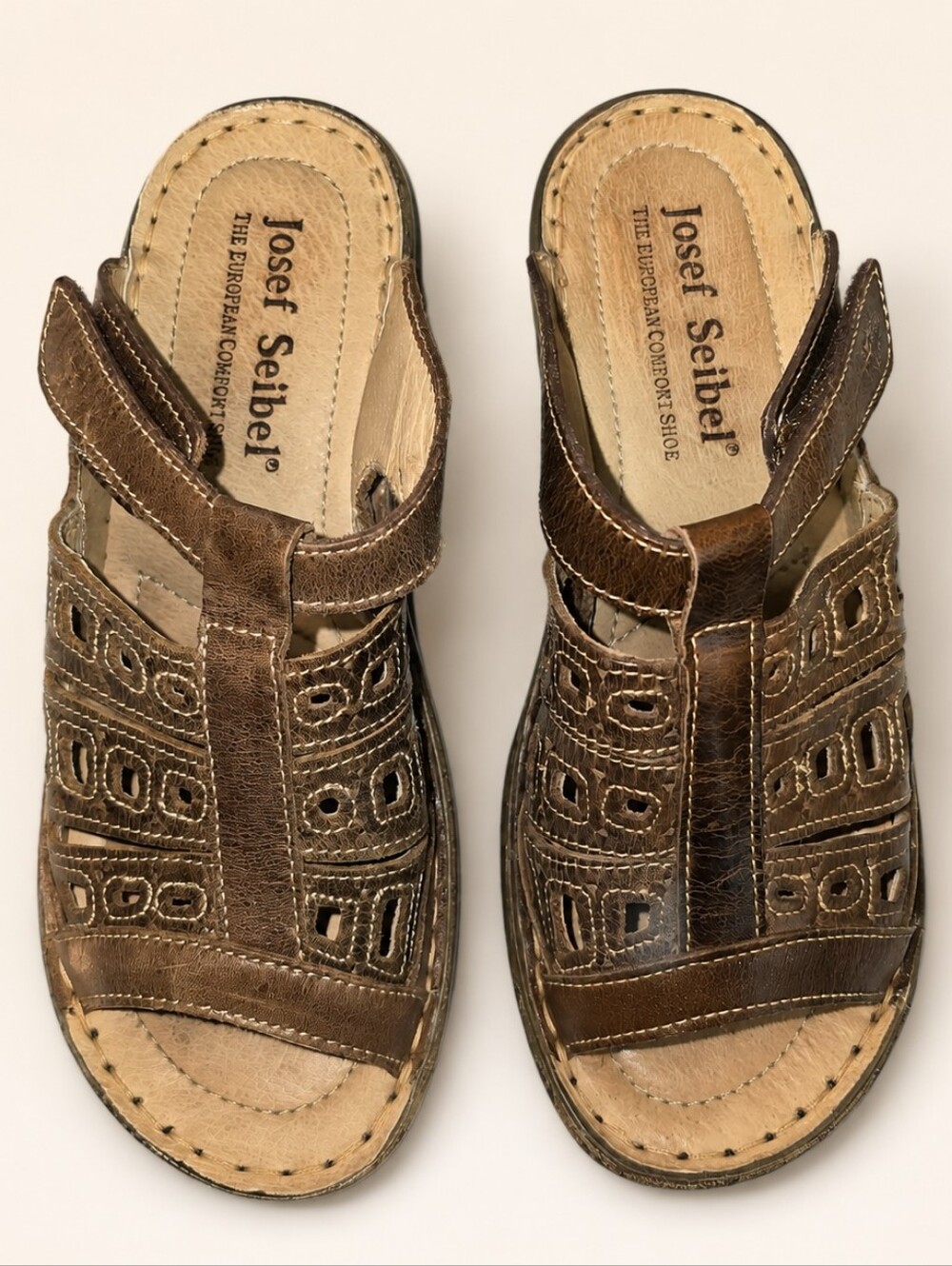 Josef Seibel Catalonia 18 Leather Wedge Mule Sandals Bronze EU 37 US Size 6-6.5